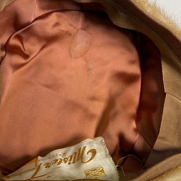 Vintage Brown Fur Pillbox Hat by Mister T Satin Lined Union Made in USA - Picture 7 of 7